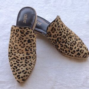 Crevo Women's Leather Leopard Print Mules